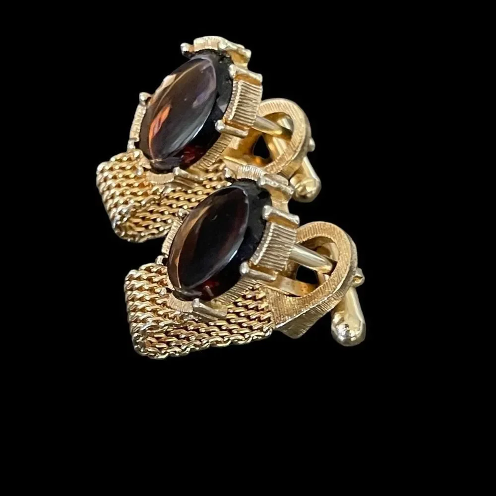 Vintage MCM SWANK Gold Tone Mesh Wrap Around Men’s Cufflinks Bronze Moonglow